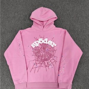 Pink Hoodie with Spider Web Design